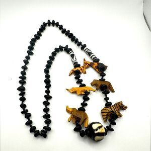 28" of maasai beads and hand carved wooden safari animal necklace!